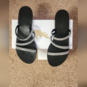 Elegant Black Sandals with Crystal Straps